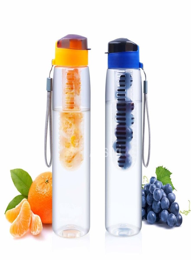 Anshri Fruit & Tea Infuser Plastic Water Bottle Plastic Water Bottle with Infuser, 800ml, Pack Of 2 Multicolor (Code-5544) - Image 1